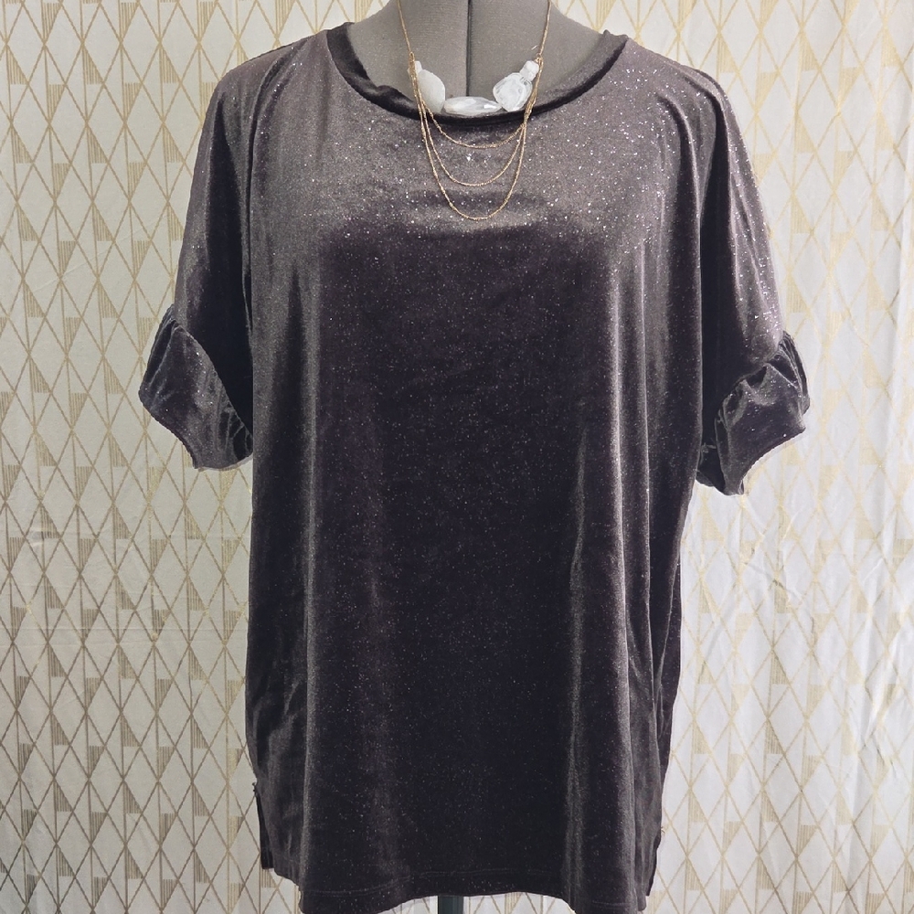 Women's Velour Top in Charcoal with Subtle Sparkle